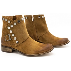 Exousite Botines de piel para mujer con tachuelas 1198 camel marrón multicolor 2