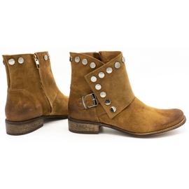 Exousite Botines de piel para mujer con tachuelas 1198 camel marrón multicolor 4
