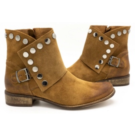 Exousite Botines de piel para mujer con tachuelas 1198 camel marrón multicolor 5