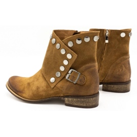 Exousite Botines de piel para mujer con tachuelas 1198 camel marrón multicolor 6
