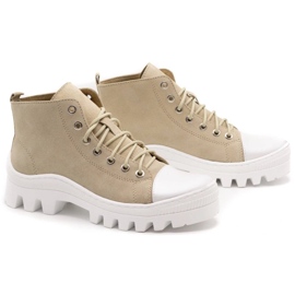 Polbut Botas mujer piel D1 nobuck beige con blanco 3