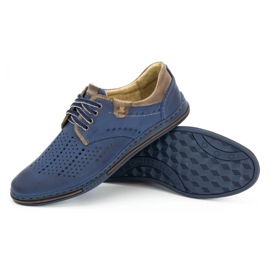 Polbut Zapatos de piel para hombre 402 verano azul marino con marrón 3