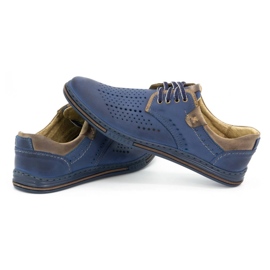 Polbut Zapatos de piel para hombre 402 verano azul marino con marrón 5