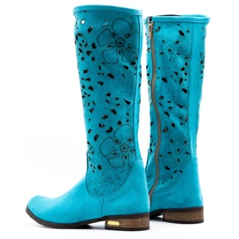 Olivier Botas de mujer caladas Flores turquesas azul 4