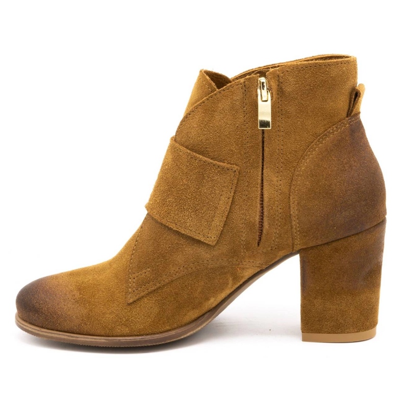 Exquisite Botines de piel para mujer con hebilla de tacón 1262EX camel marrón 1