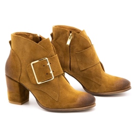 Exquisite Botines de piel para mujer con hebilla de tacón 1262EX camel marrón 2