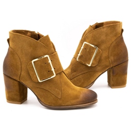 Exquisite Botines de piel para mujer con hebilla de tacón 1262EX camel marrón 5