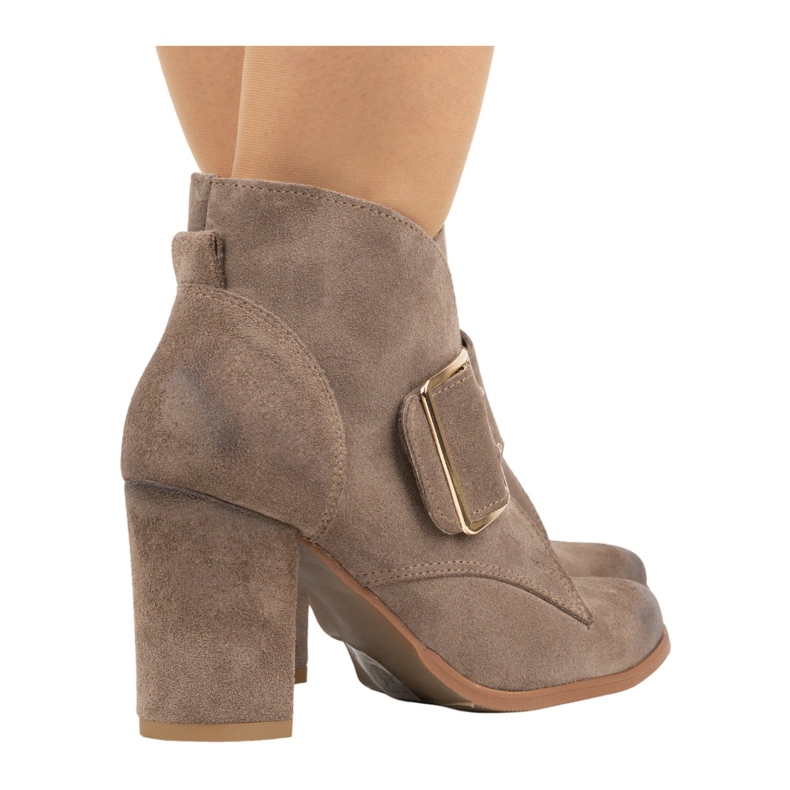 Exquisite Botines de piel para mujer con hebilla de tacón alto 1265EX beige oscuro 1