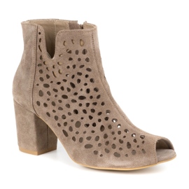 Exquisite Botines mujer piel calada 1184 capuchino beige 2