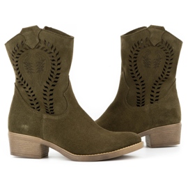 Olivier Botas de mujer caladas con tacón Angela verde 3