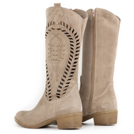 Olivier Botines mujer Carla piel calada beige 3
