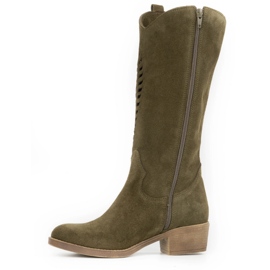 Olivier Botines mujer Carla verde piel calada 1 Olivier Botines mujer Carla verde piel calada 1