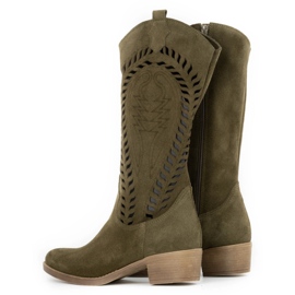 Olivier Botines mujer Carla verde piel calada 3