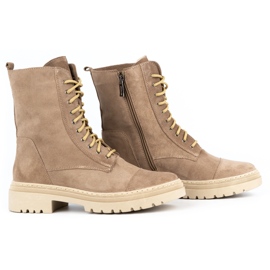 WASAK Botines mujer piel invierno con cordones 0640 beige 3