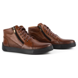 Kampol Zapatos de hombre sneakers de piel 120SW marrón 3