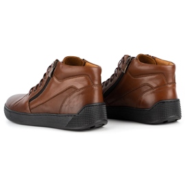 Kampol Zapatos de hombre sneakers de piel 120SW marrón 5