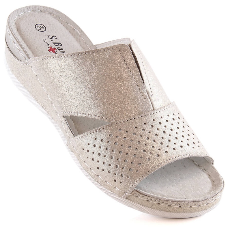 Pantuflas cómodas mujer piel con elástico dorado S.Barski BN290 1 Pantuflas cómodas mujer piel con elástico dorado S.Barski BN290 1