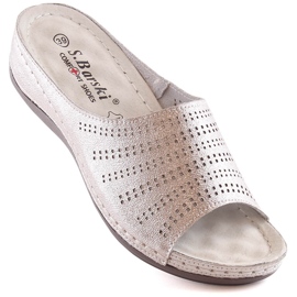 Babuchas mujer cómodas de piel con cuña oro rosa S.Barski BN292 dorado 1