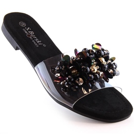 Cómodas zapatillas de estar por casa transparentes con cuentas negras S.Barski Kv 576-3 negro 1