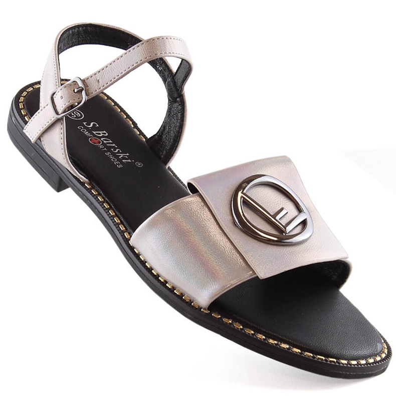 Sandalias mujer cómodas planas beige brillante S.Barski Kv 2775-45 1