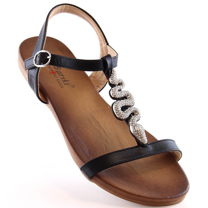 Sandalias mujer planas cómodas con serpiente negro S.Barski Kv 5541-42 1