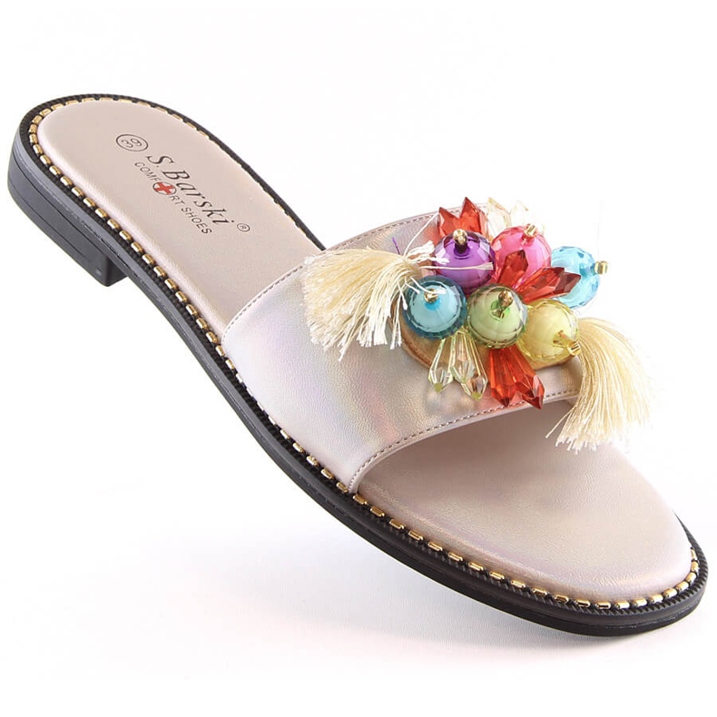 Sandalias mujer cómodas planas beige con abalorios S.Barski Kv 2775-47 1