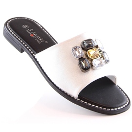 Zapatillas casa mujer planas cómodas blancas con circonitas S.Barski Kv 2775-31 blanco 2