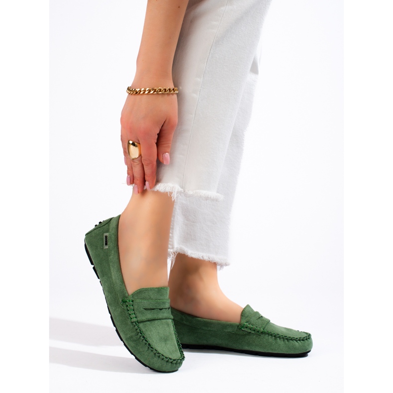 Mocasines mujer Shelovet ante verde 2