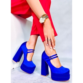 Zapatos de tacón con plataforma de raso azul Prandi 3