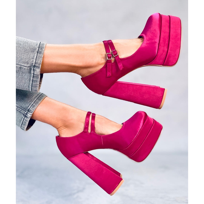Zapatos de tacón con plataforma de satén fucsia de Prandi rosa 1