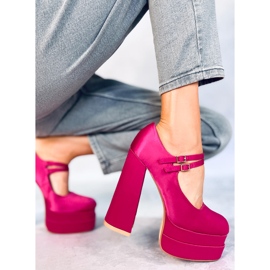 Zapatos de tacón con plataforma de satén fucsia de Prandi rosado 4