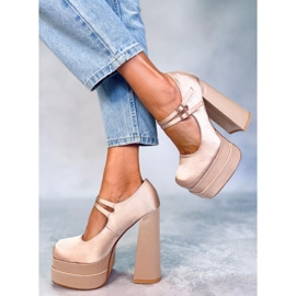 Zapatos de tacón con plataforma de raso beige Prandi 3