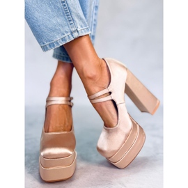 Zapatos de tacón con plataforma de raso beige Prandi 6