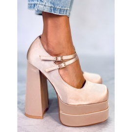 Zapatos de tacón con plataforma de raso beige Prandi 4