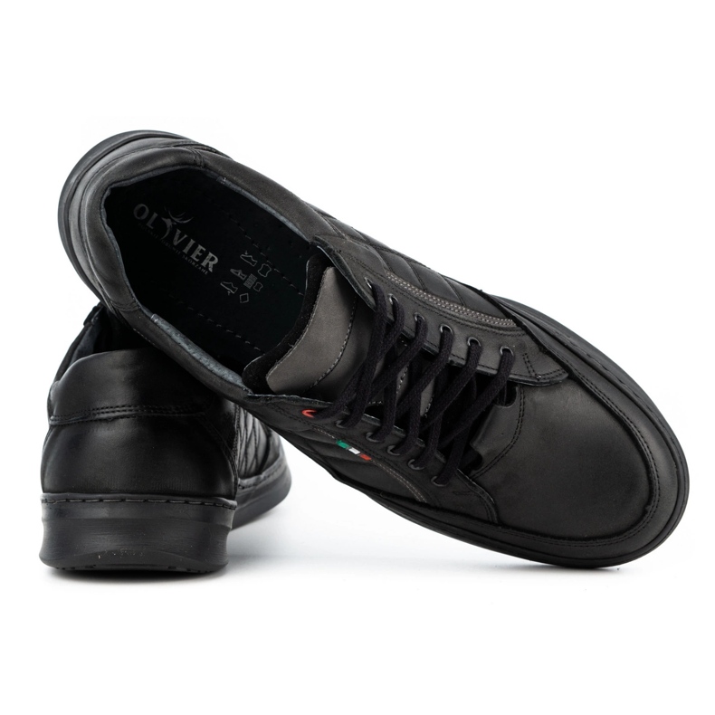Olivier Zapatos casuales de cuero para hombres 297GT negros 3