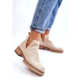 Botas de ante caladas con tacón plano, beige 3