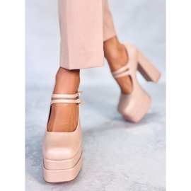 Zapatos de tacón con plataforma de grano Loit Beige 5