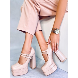 Zapatos de tacón con plataforma de grano Loit Beige 1