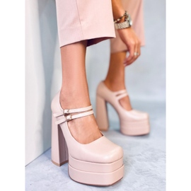 Zapatos de tacón con plataforma de grano Loit Beige 4