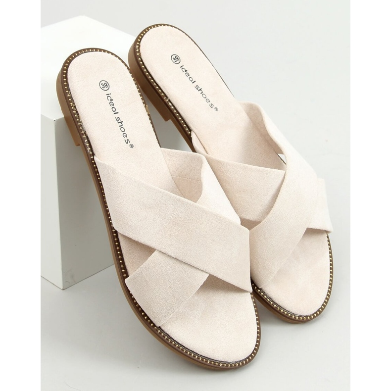 BM Zapatillas casa de mujer Alyson Beige con forma de cruz 1