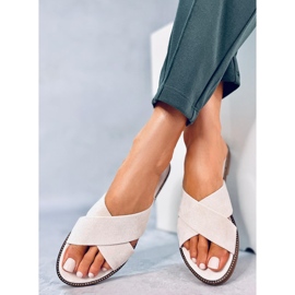 BM Zapatillas casa de mujer Alyson Beige con forma de cruz 3