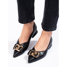 Zapatos de salón de mujer Vinceza negros con tacón plano marrón 2