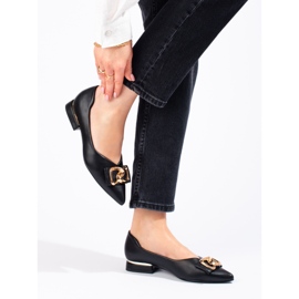 Zapatos de salón de mujer Vinceza negros con tacón plano marrón 1