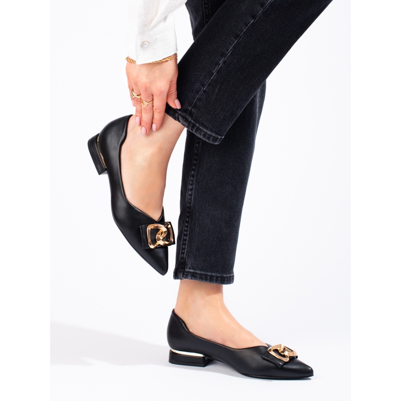 Zapatos de salón de mujer Vinceza negros con tacón plano marrón 1 Zapatos de salón de mujer Vinceza negros con tacón plano marrón 1