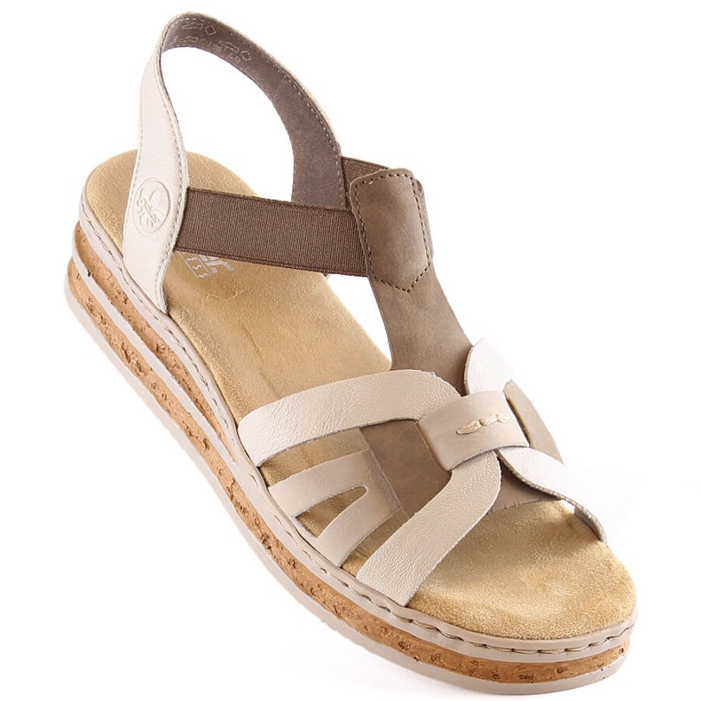 Sandalias cuña mujer cómodas beige Rieker 62918-62 1