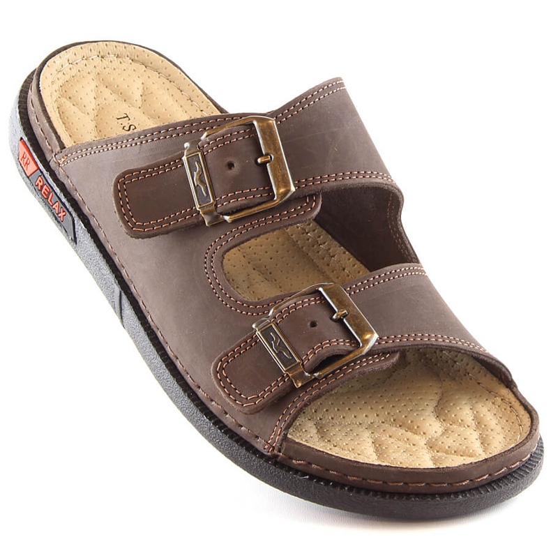 Chanclas de hombre cómodas en piel con hebillas marrón T.Sokolski Fs M01 1