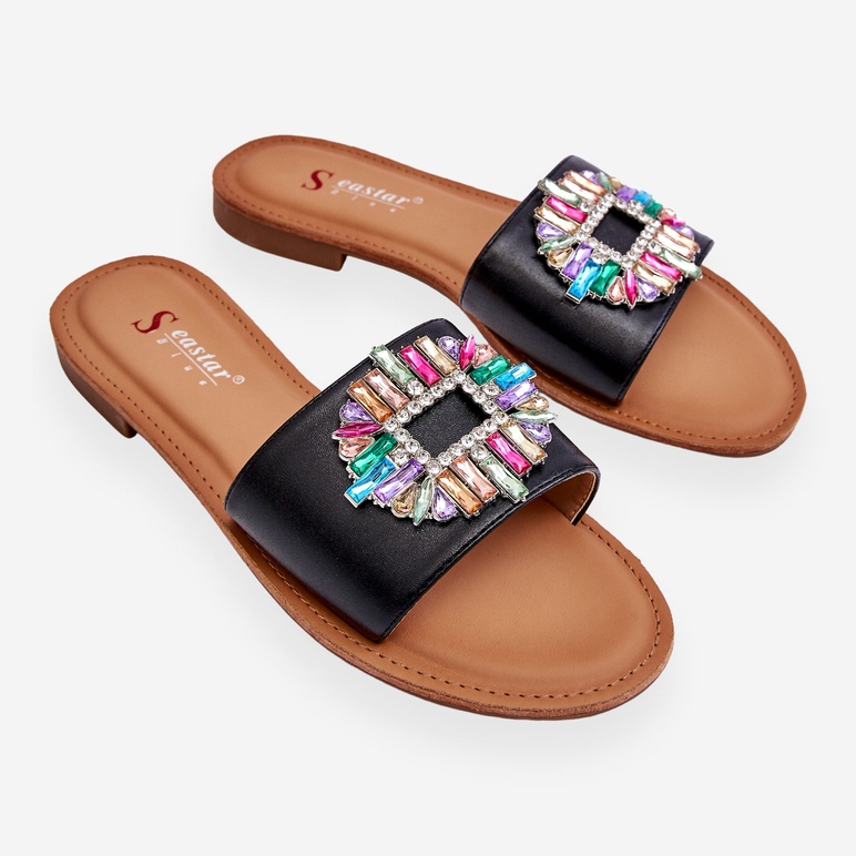 Pantuflas De Mujer De Moda Con Decoración Negro Halsey 1