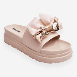 PE1 Pantuflas Con Lazo Y Peluche Decorativo Beige Suzy 7