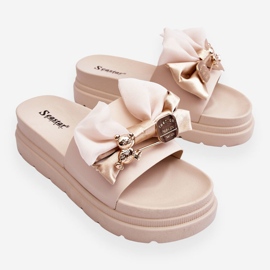 PE1 Pantuflas Con Lazo Y Peluche Decorativo Beige Suzy 8
