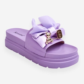 PE1 Pantuflas Con Lazo Y Peluche Decorativo Morado Suzy violeta 10
